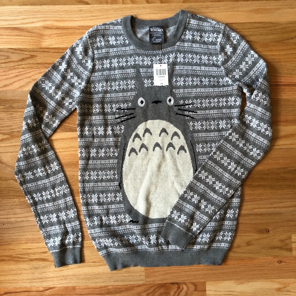 Gray Knit Totoro Crewneck Sweater from Hot Topic